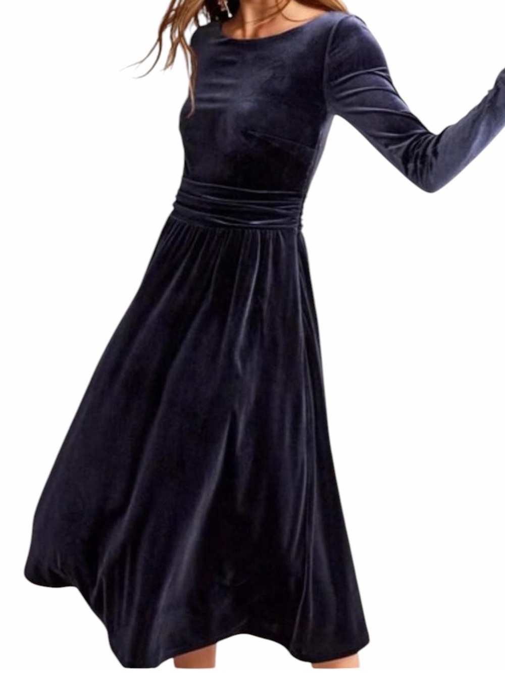 Boden - Lois Navy Velvet Ruched Waist Midi Dress US 12R